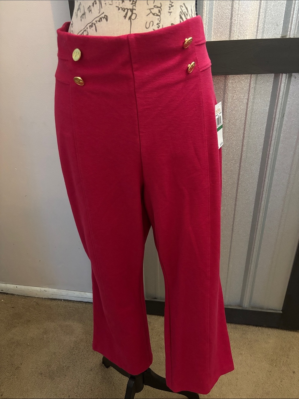 Michael Kors Pink Wide-Leg Cropped Pants with Gold Buttons